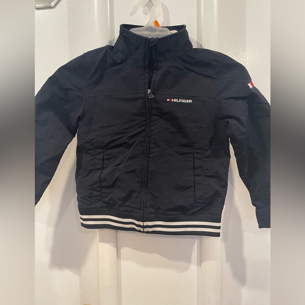Tommy Hilfiger boys waterproof blue hoodie rain coat size S